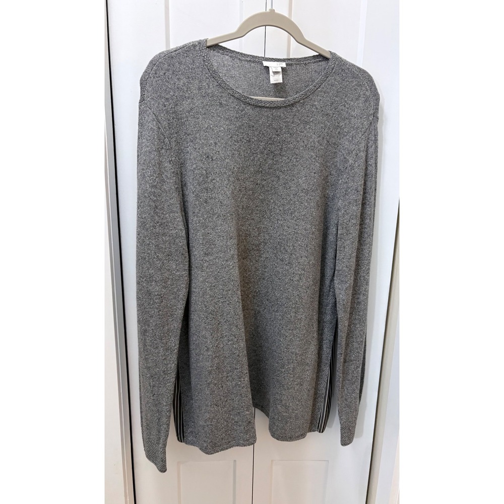 J. Jill Gray Cotton Silk Blend Knit Sweater Striped Side Slit L Tall